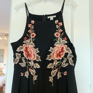 Black embroidered maxi romper